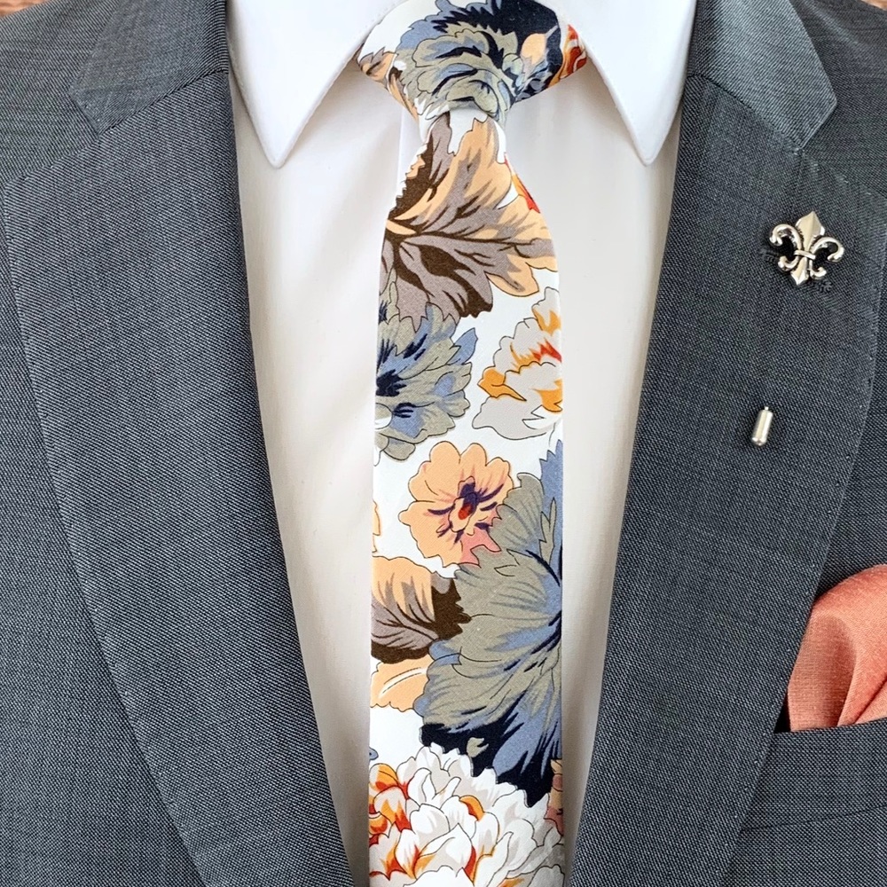 Men's Ochre Mix Floral Print Necktie 5-Piece Gift Set - Picture 7 of 11